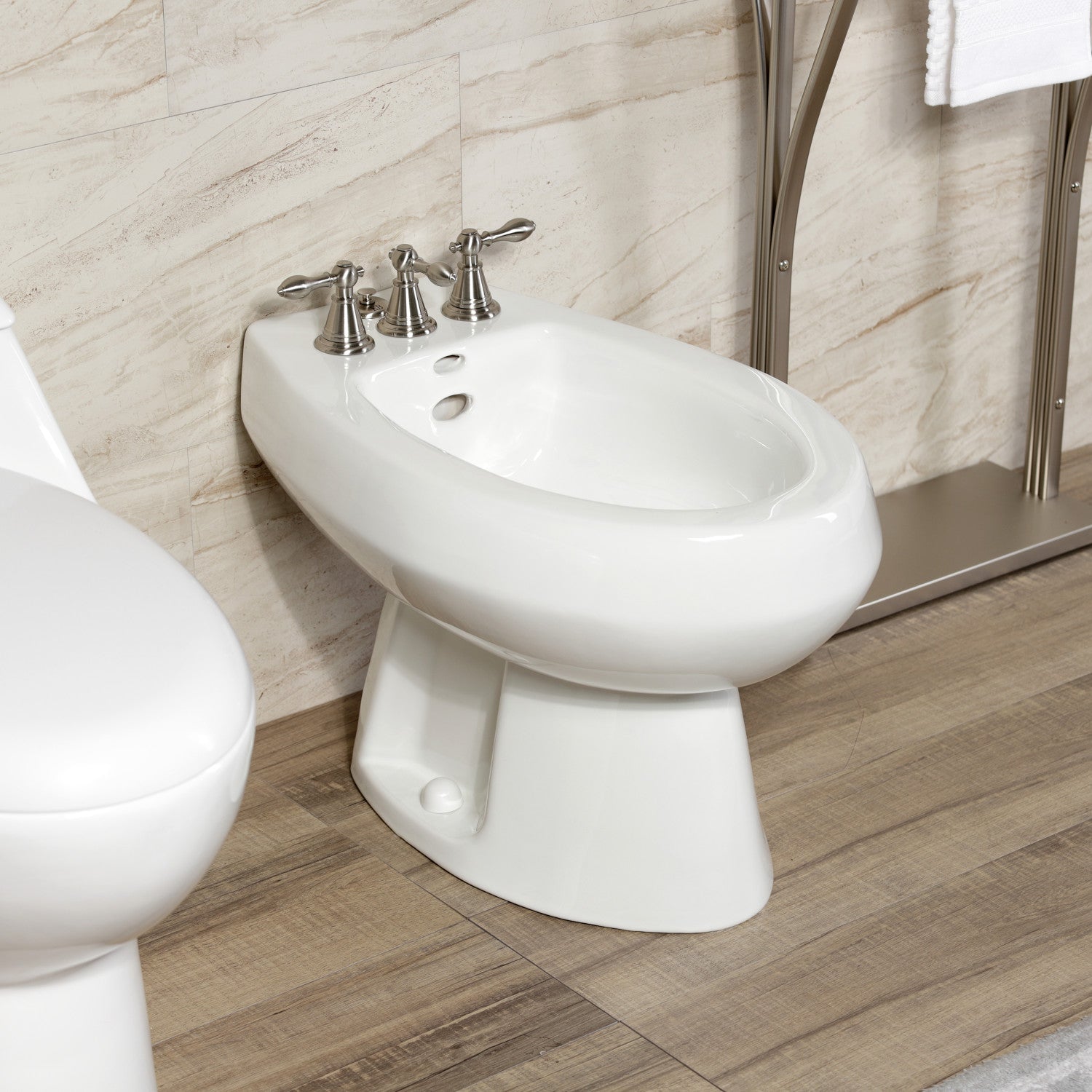 Kingston Heirloom KB328AL - Victorian Three-Handle Deck Mount Vertical Spray Bidet Faucet with Brass Pop-Up, Brushed Nickel — thumbnail 3